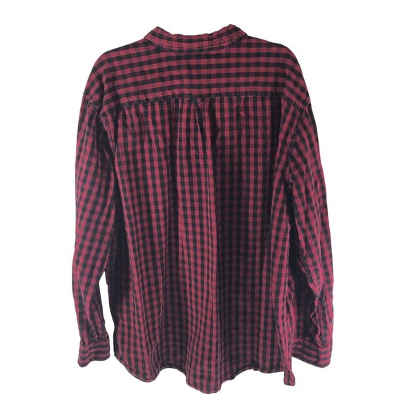 Basic Editions Mens Shirt Modern Fit Heavy Cotton Plaid Red Black 3XLT - Picture 2 of 3